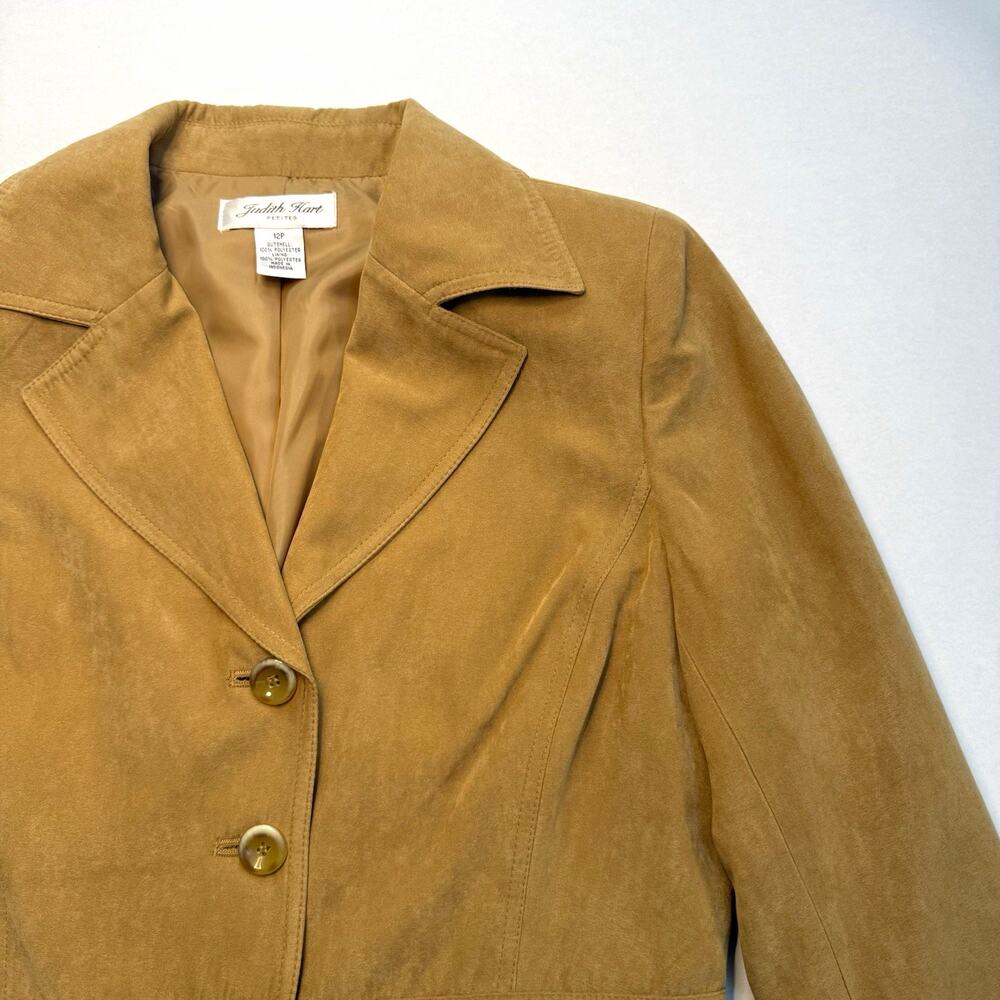 Judith Hart Petites 12P Tan Solid Button Front Lined Jacket w/ Pockets Collar